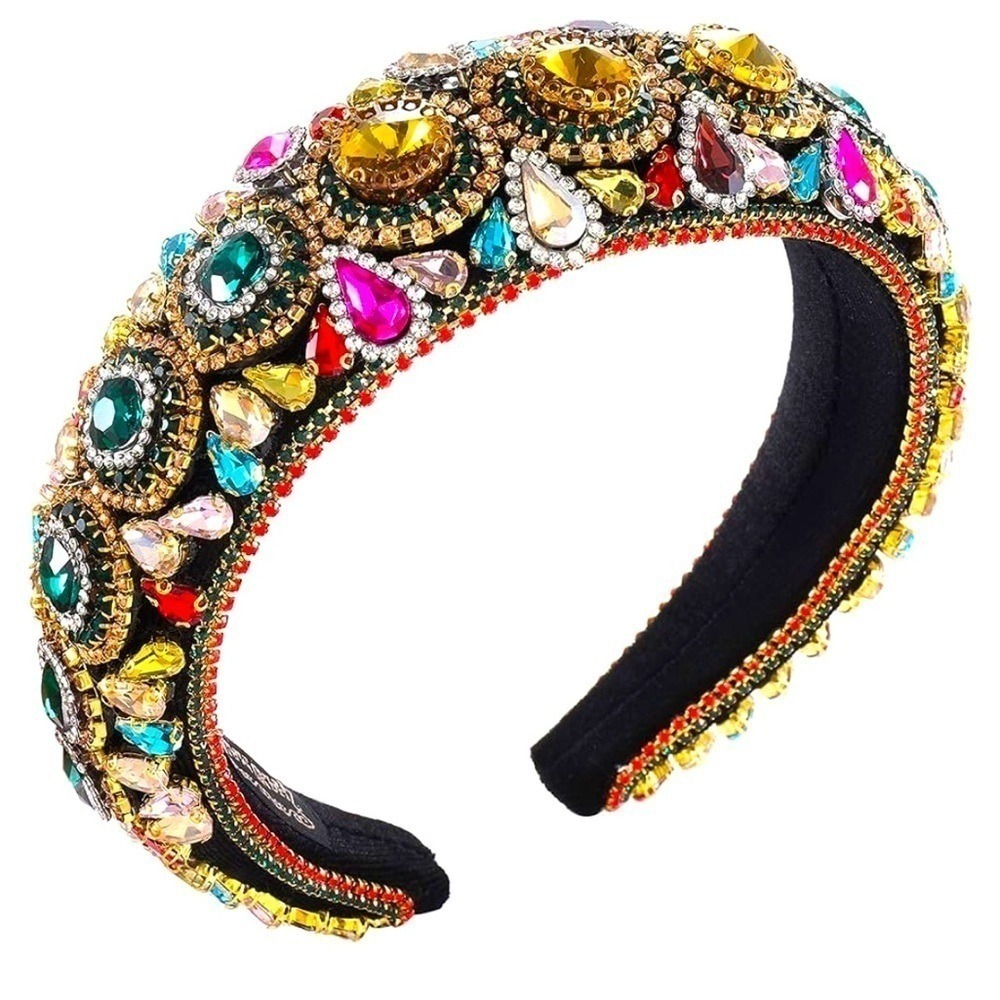 Handmade Baroque Crystal Padded Headband Multi Color Rhinestone Jewel Crown